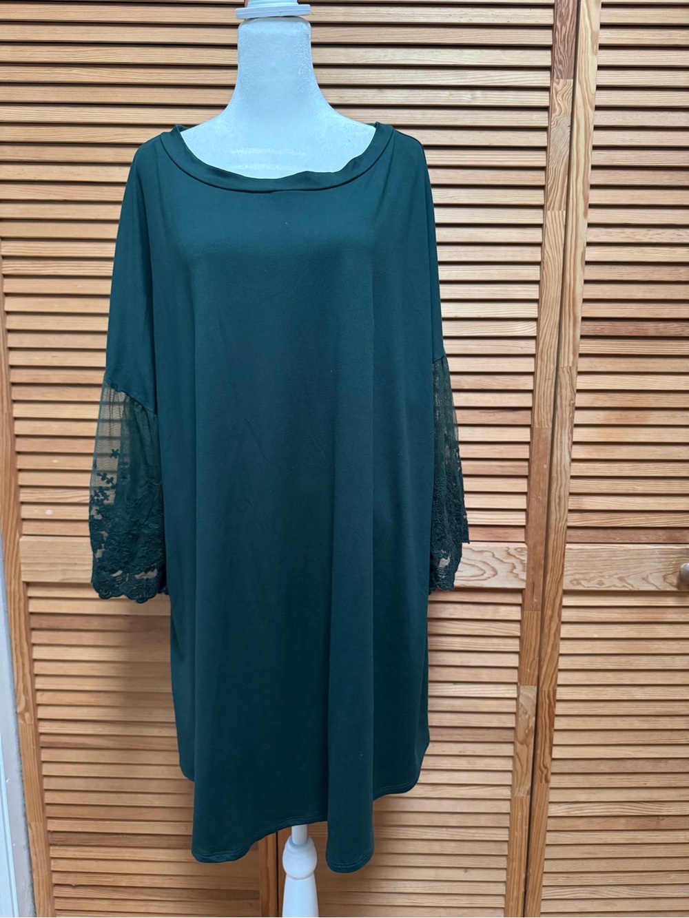 P & Rose Dark Green 3/4 Lace Sleeve Tunic Top Plus Size 3XL Boho